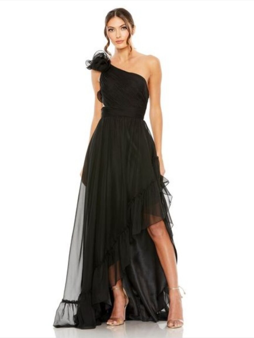 NWT MAC DUGGALRUFFLED ONE SHOULDERASYMMETRICAL GOWN $598